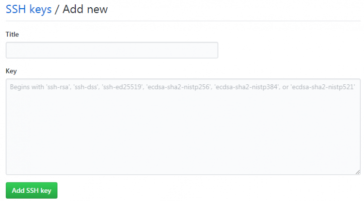 在这个页面点击“New SSH key”按钮