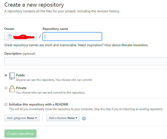 “new repository” 表单